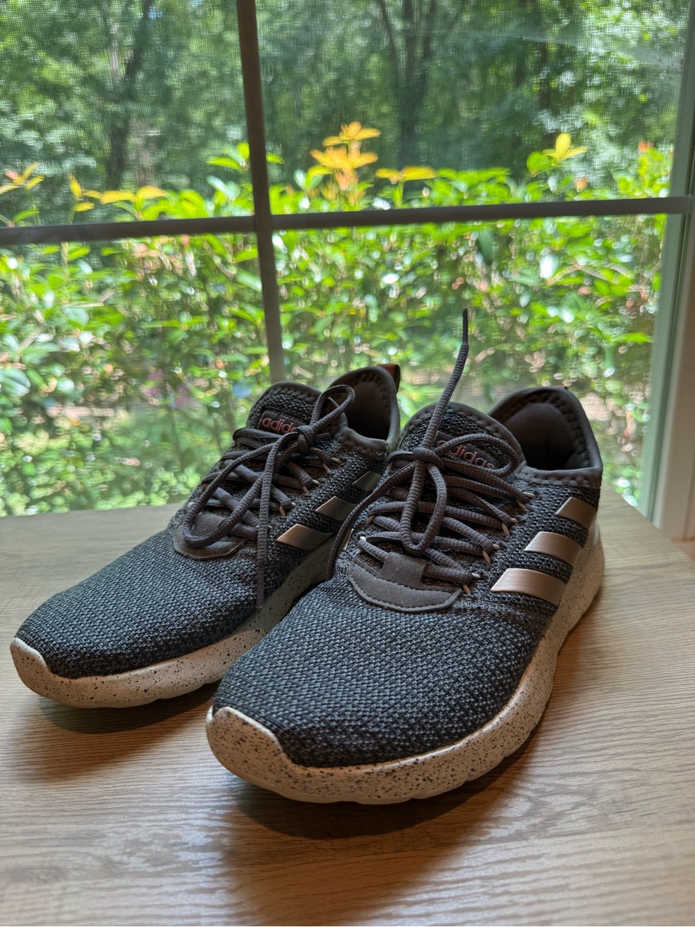 Adidas Gray Knit Runner with Speckled White Sole